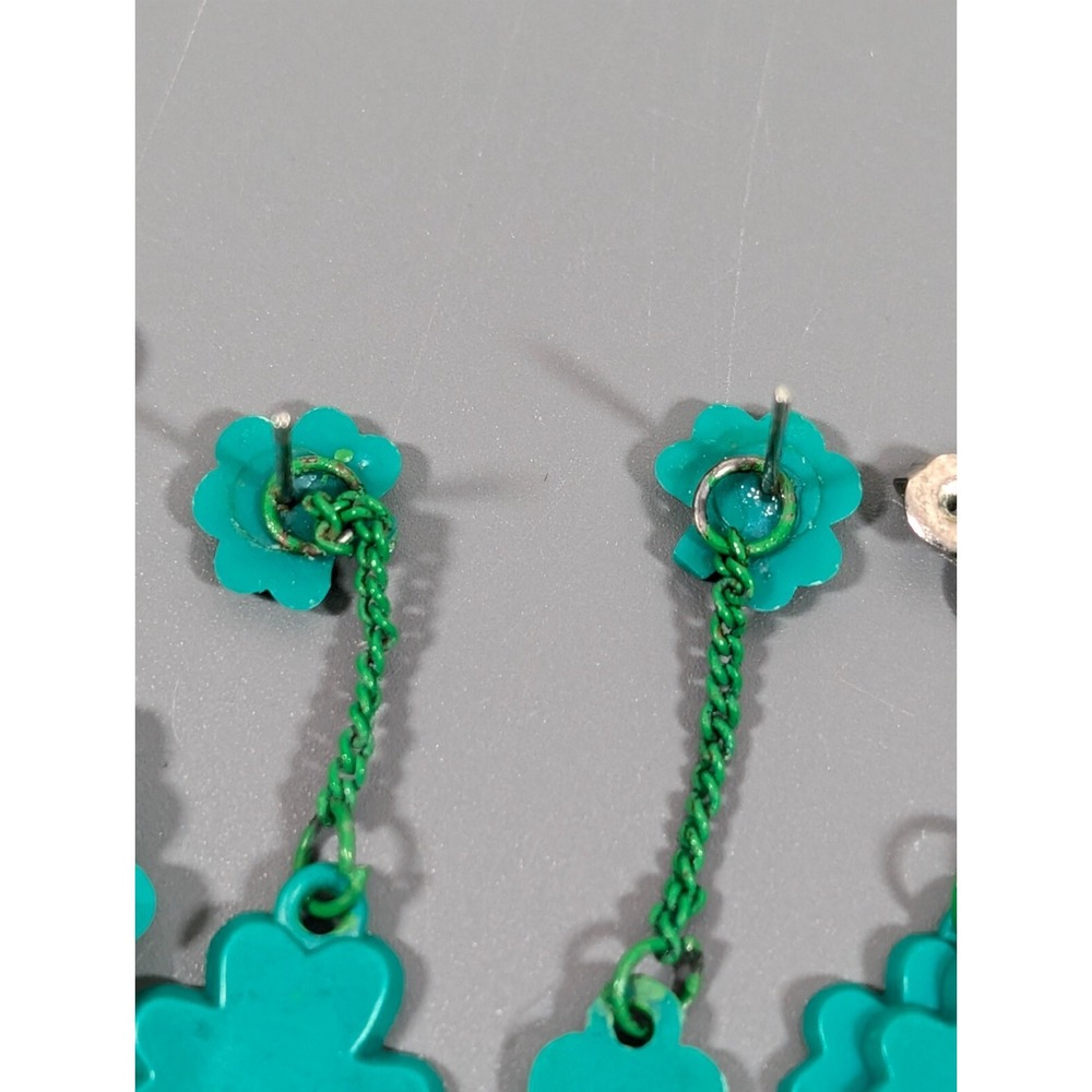 Vintage Hallmark Green Clover Front‎ Back Dangle Earrings Luck St Patricks Day - Picture 10 of 11